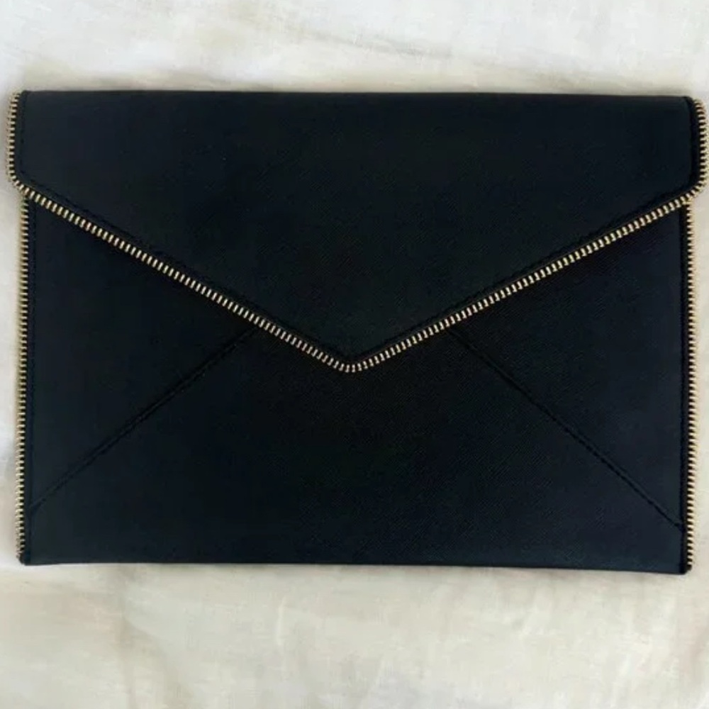 Rebecca Minkoff Black Leather Leo Envelope Clutch